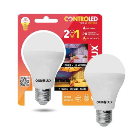 Lâmpada LED Controled 2 em 1 Luz Natural e Luz Anti-Insetos 9W - Ourolux Menor preço em Lâmpada LED Controled 2 em 1 Luz Natural e Luz Anti-Insetos 9W - Ourolux