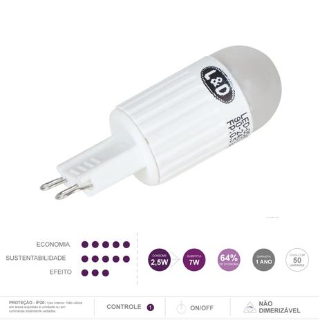Lâmpada Led G9 2,5W 3000K Led - Ld Menor preço em Lâmpada Led G9 2,5W 3000K Led - Ld