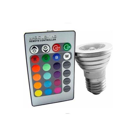 Lampada LED RGB colorida 3w com controle remoto Santal Menor preço em Lampada LED RGB colorida 3w com controle remoto Santal