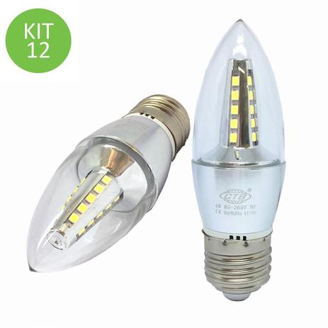 Lâmpada Led Vela 4w E27 Cristal Branco Quente 4C Kit 12 - Ctb Menor preço em Lâmpada Led Vela 4w E27 Cristal Branco Quente 4C Kit 12 - Ctb