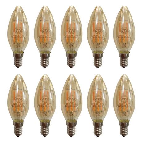 Lâmpada Led Vela E14 4w Branco Quente Filamento Retrô 110-220V Kit 10 - Ctb Menor preço em Lâmpada Led Vela E14 4w Branco Quente Filamento Retrô 110-220V Kit 10 - Ctb