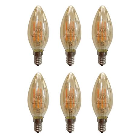 Lâmpada Led Vela E14 4w Branco Quente Filamento Retrô 110-220V Kit 6 - Ctb Menor preço em Lâmpada Led Vela E14 4w Branco Quente Filamento Retrô 110-220V Kit 6 - Ctb