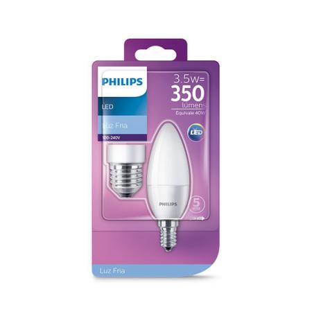Lâmpada LED vela E14 e E27 3,5W bivolt 6500K Philips Menor preço em Lâmpada LED vela E14 e E27 3,5W bivolt 6500K Philips