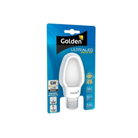 Lâmpada Led Vela Fit 6w Bivolt 6000k - Golden Menor preço em Lâmpada Led Vela Fit 6w Bivolt 6000k - Golden