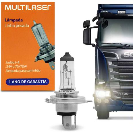 Lâmpada Transparente Halógena Multilaser AU875 H4 3200K 75/70W 24V Caminhão Menor preço em Lâmpada Transparente Halógena Multilaser AU875 H4 3200K 75/70W 24V Caminhão