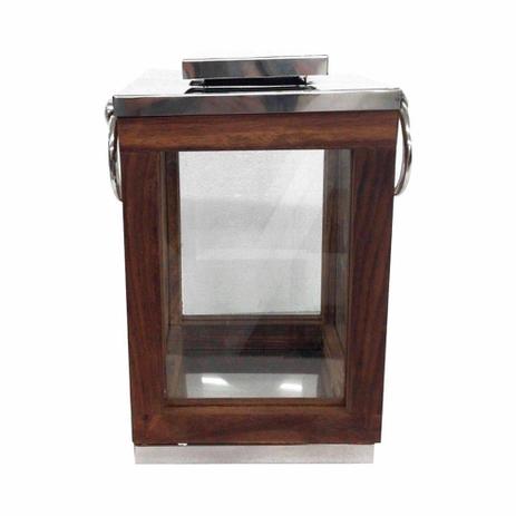 Lanterna Decorativa de Vidro com Madeira Quadrada - Decorafast Menor preço em Lanterna Decorativa de Vidro com Madeira Quadrada - Decorafast