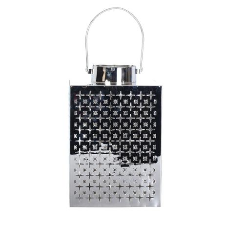 Lanterna decorativa em aco inox prata 19,5cm x 19,5cm x 29,5 - Btc decor Menor preço em Lanterna decorativa em aco inox prata 19,5cm x 19,5cm x 29,5 - Btc decor