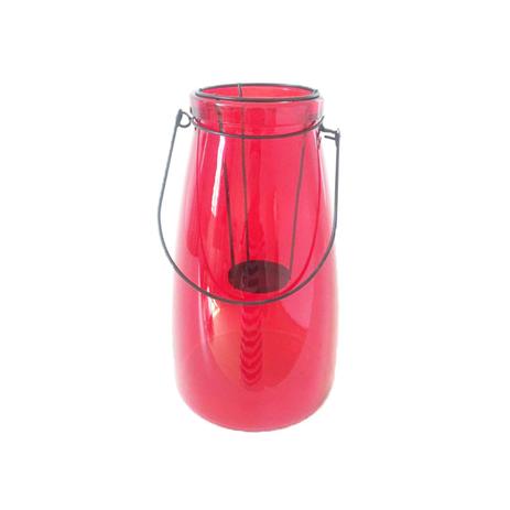 Menor preço em Lanterna Decorativa em Vidro com Porta Vela 26,5cmx10cm Isadora Design Vermelho