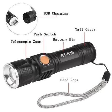 Lanterna Tática Potente Led Recarregável Via Usb - B-max Menor preço em Lanterna Tática Potente Led Recarregável Via Usb - B-max
