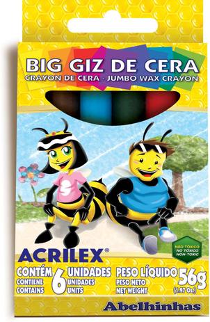 Lapis de Cera Gizao 06 Cores BIG GIZ Acrilex Menor preço em Lapis de Cera Gizao 06 Cores BIG GIZ Acrilex