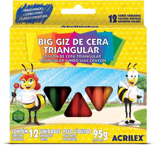 Lapis de Cera Gizao 12CORES BIG GIZ Triangular Acrilex Menor preço em Lapis de Cera Gizao 12CORES BIG GIZ Triangular Acrilex