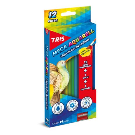 Lápis De Cor Aquarela 12 Cores + Pincel/ Apontador - Tris Menor preço em Lápis De Cor Aquarela 12 Cores + Pincel/ Apontador - Tris