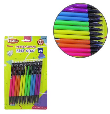 Lapiseiras escolar bitz neon colors 0.7mm com borracha 12 peças - Goller Menor preço em Lapiseiras escolar bitz neon colors 0.7mm com borracha 12 peças - Goller