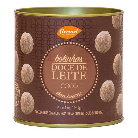 Lata Bolinha Doce de Leite com Coco Zero Lactose 120g - Flormel Menor preço em Lata Bolinha Doce de Leite com Coco Zero Lactose 120g - Flormel