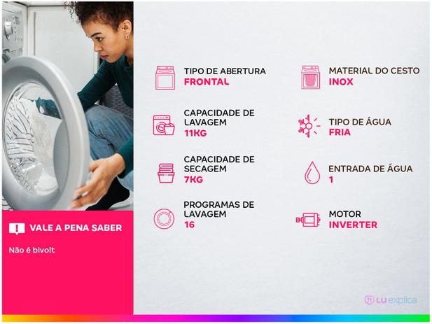 Lava e Seca Midea 11Kg Storm Wash LSD11B1 Inverter - 16 Programas de Lavagem Branca