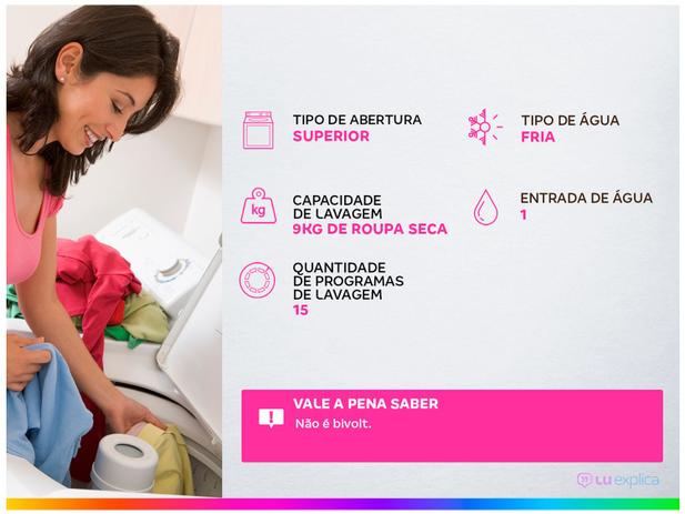 Lavadora de Roupas Consul CWB09 ABANA - 9Kg 15 Programas de Lavagem