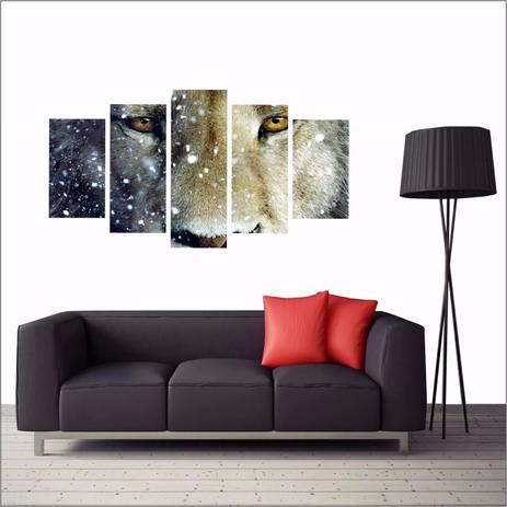 Leão Rosto Neve Decorativo Quadro 200x100 5 Peças - Quadros mais Menor preço em Leão Rosto Neve Decorativo Quadro 200x100 5 Peças - Quadros mais
