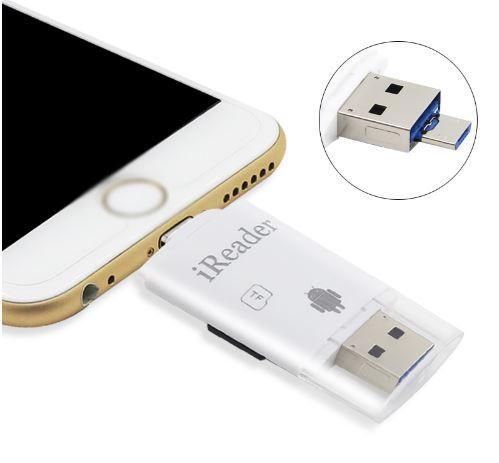 Leitor de cartão para Smartphone e PC 3 em 1 TF Micro SD USB para ios, Android e USB 3.0 para PC - LX-817 - Ireader Menor preço em Leitor de cartão para Smartphone e PC 3 em 1 TF Micro SD USB para ios, Android e USB 3.0 para PC - LX-817 - Ireader