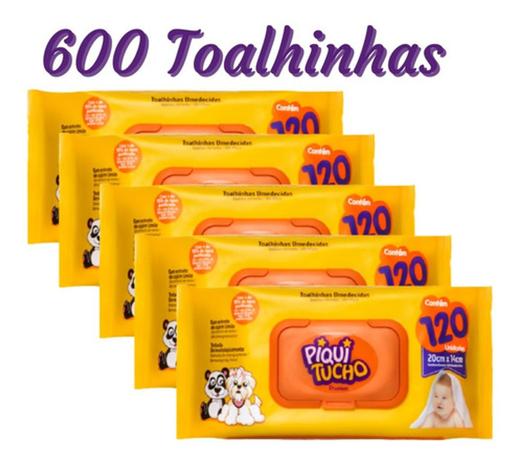 Lenços Umedecidos Piquitucho 120 unidades kit com 5 pacotes Menor preço em Lenços Umedecidos Piquitucho 120 unidades kit com 5 pacotes