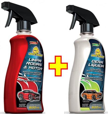 Limpa Rodas e Motor 500ml + CERA LÍQUIDA 500 ML AUTOSHINE Menor preço em Limpa Rodas e Motor 500ml + CERA LÍQUIDA 500 ML AUTOSHINE