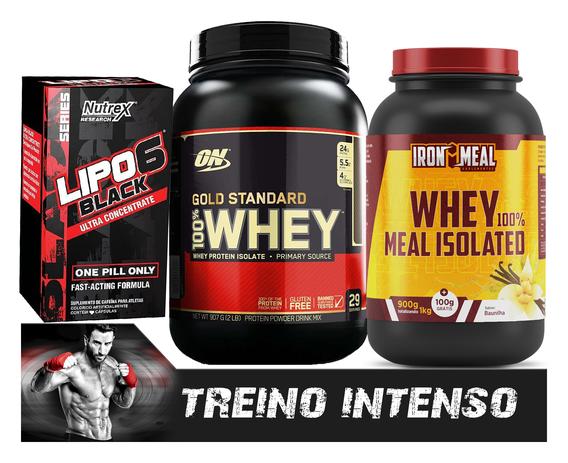 Lipo 6 black 60 caps + 100 whey meal isolated 1kg (baunilha) + 100 whey gold standard 907g (strawberry) - Pandora Menor preço em Lipo 6 black 60 caps + 100 whey meal isolated 1kg (baunilha) + 100 whey gold standard 907g (strawberry) - Pandora