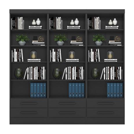 Livreiro Multiuso com 2 Gavetas Preto Fosco Kit com 3 - FdECOR - Qmovi Menor preço em Livreiro Multiuso com 2 Gavetas Preto Fosco Kit com 3 - FdECOR - Qmovi