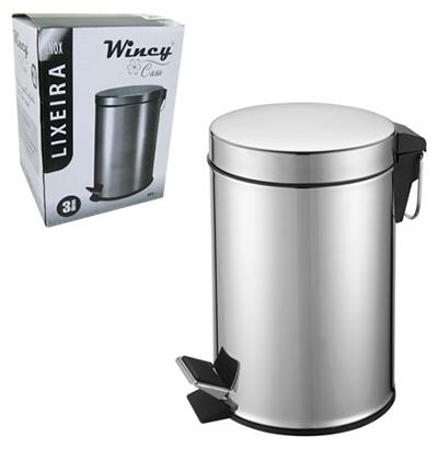 Lixeira com pedal redonda de inox e balde interno removivel 3l 26x17cm de ø - Wincy Menor preço em Lixeira com pedal redonda de inox e balde interno removivel 3l 26x17cm de ø - Wincy