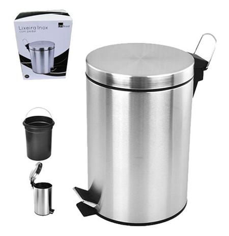 Lixeira com pedal redonda de inox e balde interno removivel 5l - Dm brasil é boa?