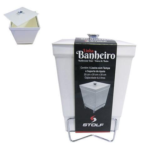 Lixeira de plastico quadrada branco com suporte aramado cromado 6,5l - Stolf Menor preço em Lixeira de plastico quadrada branco com suporte aramado cromado 6,5l - Stolf