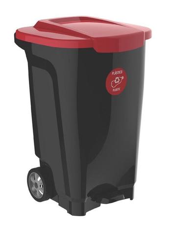 Lixeira Empresarial com Rodas T-Force 100L Preto/Vermelho - Tramontina Menor preço em Lixeira Empresarial com Rodas T-Force 100L Preto/Vermelho - Tramontina