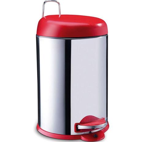 Lixeira Inox com pedal 5 Lts Tampa Vermelha - Brinox Menor preço em Lixeira Inox com pedal 5 Lts Tampa Vermelha - Brinox