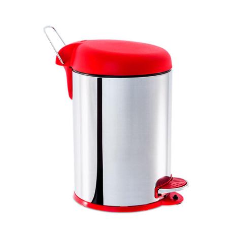 Lixeira Inox Com Pedal e Tampa Plástica 5 Litros Vermelha - Brinox Menor preço em Lixeira Inox Com Pedal e Tampa Plástica 5 Litros Vermelha - Brinox
