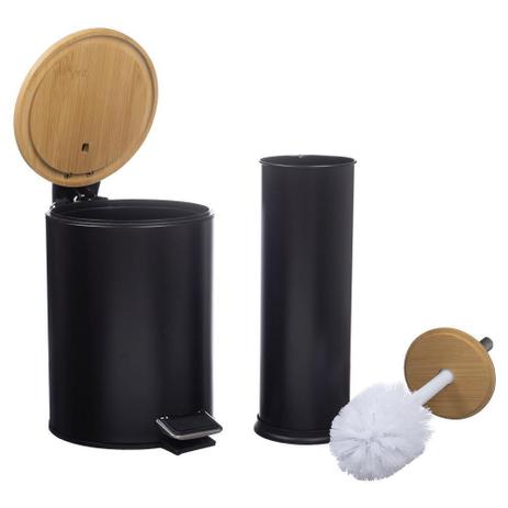 Lixeira Inox E Escova Sanitária Com Tampa De Bambu Banheiro - Wincy Menor preço em Lixeira Inox E Escova Sanitária Com Tampa De Bambu Banheiro - Wincy