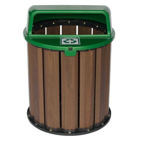 Lixeira para coleta seletiva em madeira plástica ipê 70 cm 94L tampa verde - In brasil Menor preço em Lixeira para coleta seletiva em madeira plástica ipê 70 cm 94L tampa verde - In brasil