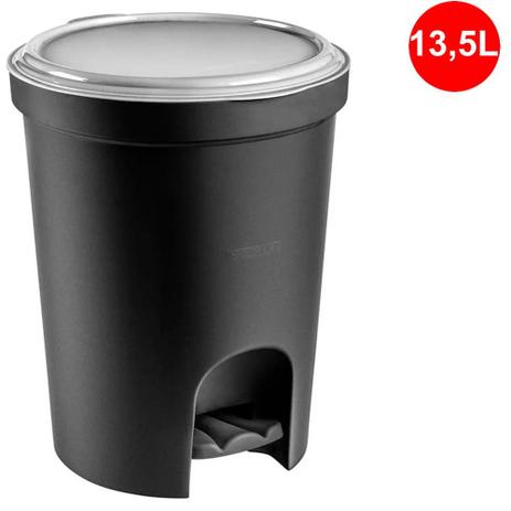 Lixeira PLástica com Pedal 13,5 Litros cor Preta - SANREMO Menor preço em Lixeira PLástica com Pedal 13,5 Litros cor Preta - SANREMO