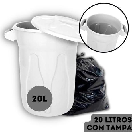 Lixeira Redonda Cesto Plástico com Tampa Branca JSN CR20B - 20 Litros - 1 Unidade Menor preço em Lixeira Redonda Cesto Plástico com Tampa Branca JSN CR20B - 20 Litros - 1 Unidade