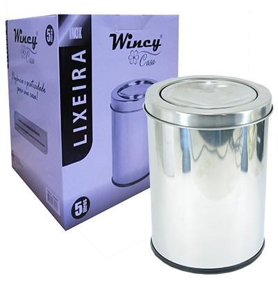 Lixeira redonda de inox com tampa basculante 5l - Wincy Menor preço em Lixeira redonda de inox com tampa basculante 5l - Wincy