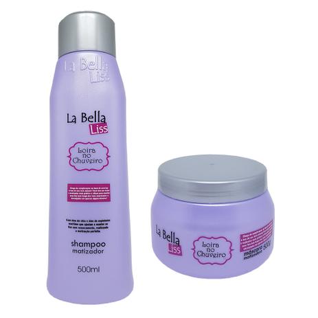 Loira no Chuveiro La Bella Liss Kit Shampoo 500ml + Máscara Matizadora 500g Efeito Platinado Menor preço em Loira no Chuveiro La Bella Liss Kit Shampoo 500ml + Máscara Matizadora 500g Efeito Platinado