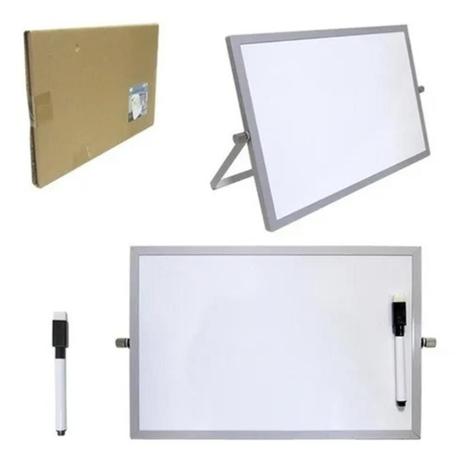 Lousa Mural De Recados Magnetico Duplo Com Suporte Aluminio De Mesa Quadro Branco Recados 30X20Cm - Gimp Menor preço em Lousa Mural De Recados Magnetico Duplo Com Suporte Aluminio De Mesa Quadro Branco Recados 30X20Cm - Gimp
