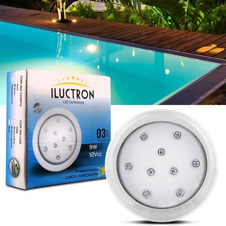 Luminária LED Piscina 9 Leds 9W 990 Lúmens 12V 80mm Luz Azul Prova d'Água Uso Submerso - Iluctron