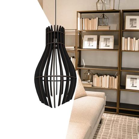 Luminária Lustre Pendente De Madeira Deli Soquete E27 37cm - Conceito artesanal Menor preço em Luminária Lustre Pendente De Madeira Deli Soquete E27 37cm - Conceito artesanal