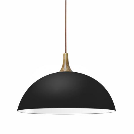 Luminária Lustre Pendente preto fosco Domo-Wood com detalhe em madeira - Duolumi Menor preço em Luminária Lustre Pendente preto fosco Domo-Wood com detalhe em madeira - Duolumi