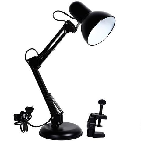Luminária Mesa Articulável Retrô Vintage Estudo Leitura Preta Base e Garra LM1752 - Eluminarias Menor preço em Luminária Mesa Articulável Retrô Vintage Estudo Leitura Preta Base e Garra LM1752 - Eluminarias