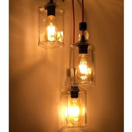 LUMINÁRIA PENDENTE 3 GARRAFAS Whiskey - LÂMPADA FILAMENTOSA - Mais az design Menor preço em LUMINÁRIA PENDENTE 3 GARRAFAS Whiskey - LÂMPADA FILAMENTOSA - Mais az design