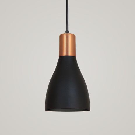 Luminária Pendente Garrafa 20x13.5cm Preto Texturizado PT com Cobre - Prelúdio Menor preço em Luminária Pendente Garrafa 20x13.5cm Preto Texturizado PT com Cobre - Prelúdio