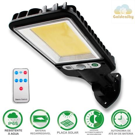 Luminaria Solar Parede 100 Cob Sensor Movimento Com 2 Funcoes - Golden Sky Menor preço em Luminaria Solar Parede 100 Cob Sensor Movimento Com 2 Funcoes - Golden Sky