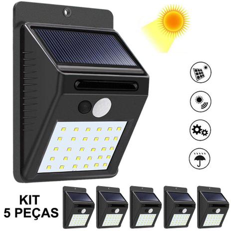 Luminária Solar Parede 30 Leds Sensor Movimento Kit 5 Peças CBRN08933 - Commerce brasil Menor preço em Luminária Solar Parede 30 Leds Sensor Movimento Kit 5 Peças CBRN08933 - Commerce brasil