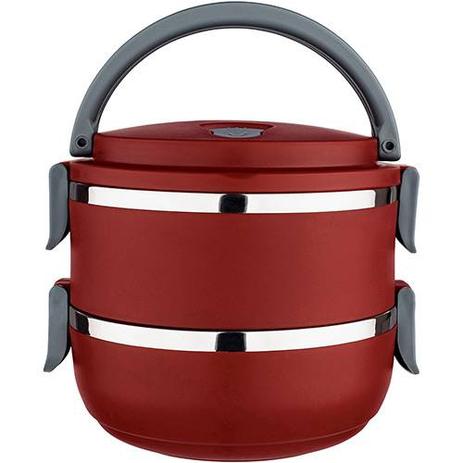 Lunch Box Marmita Dupla 1,4L Alça Transporte e Interior Inox Vermelha LB1234-VM - Euro home Menor preço em Lunch Box Marmita Dupla 1,4L Alça Transporte e Interior Inox Vermelha LB1234-VM - Euro home