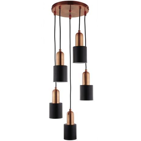 Lustre 5 Pendentes Metal Preto/Cobre 25X90X25Cm - Mart Menor preço em Lustre 5 Pendentes Metal Preto/Cobre 25X90X25Cm - Mart