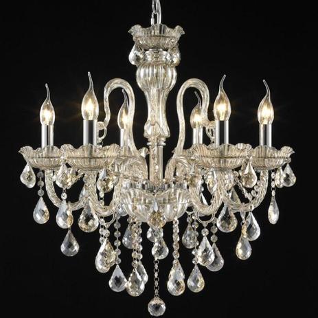 Lustre Candelabro com Cristais 6 Braços LU017/6.61CO Mais Luz Conhaque Menor preço em Lustre Candelabro com Cristais 6 Braços LU017/6.61CO Mais Luz Conhaque